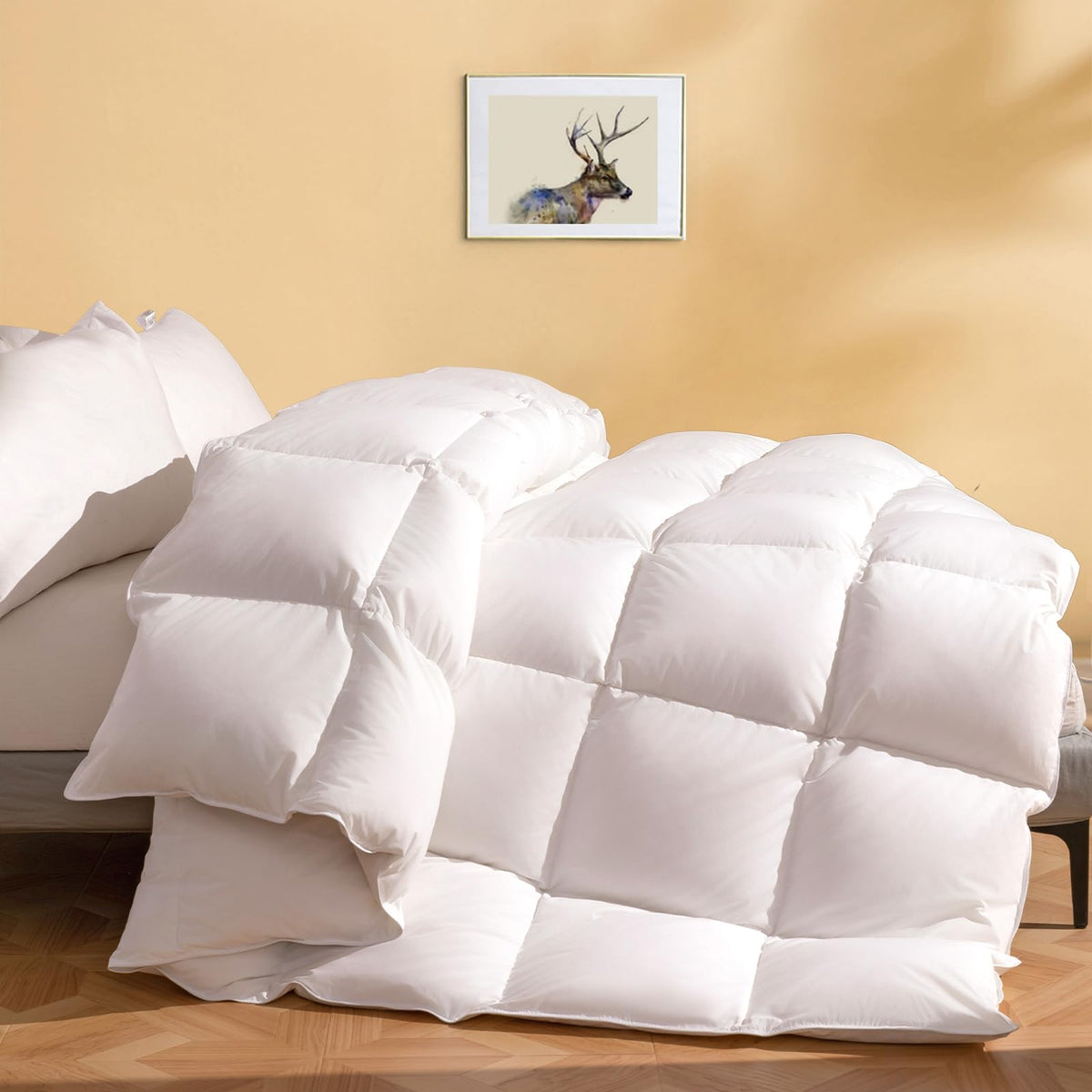 DWR luxury comforter fabric texture shows ultra-soft cotton blend for refined feel