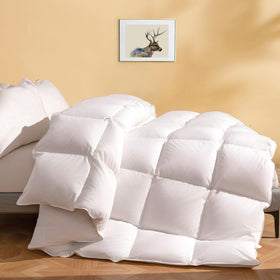 DWR luxury comforter fabric texture shows ultra-soft cotton blend for refined feel