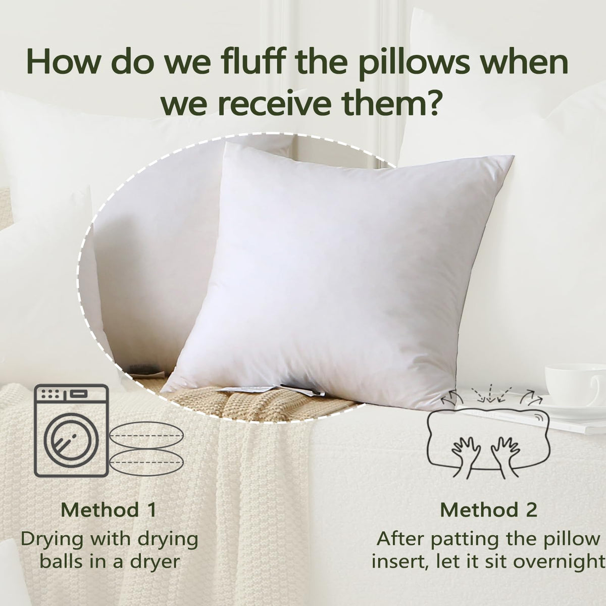 DWR machine-washable and dryable care instructions for easy refresh
