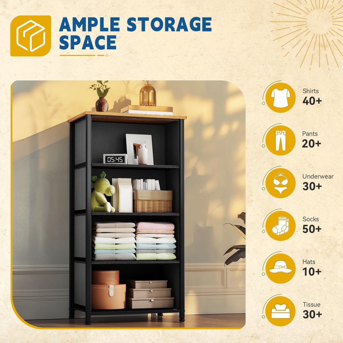 DWVO 4-Drawers Dresser sturdy steel frame supports daily use at home.