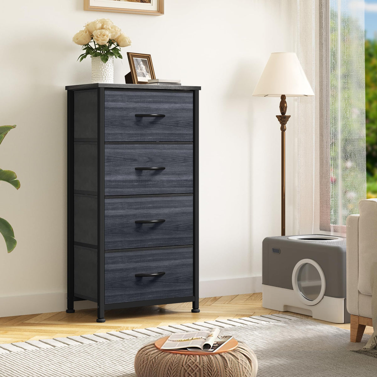 DWVO dresser top display with lamp and photos for a stylish bedside setup.