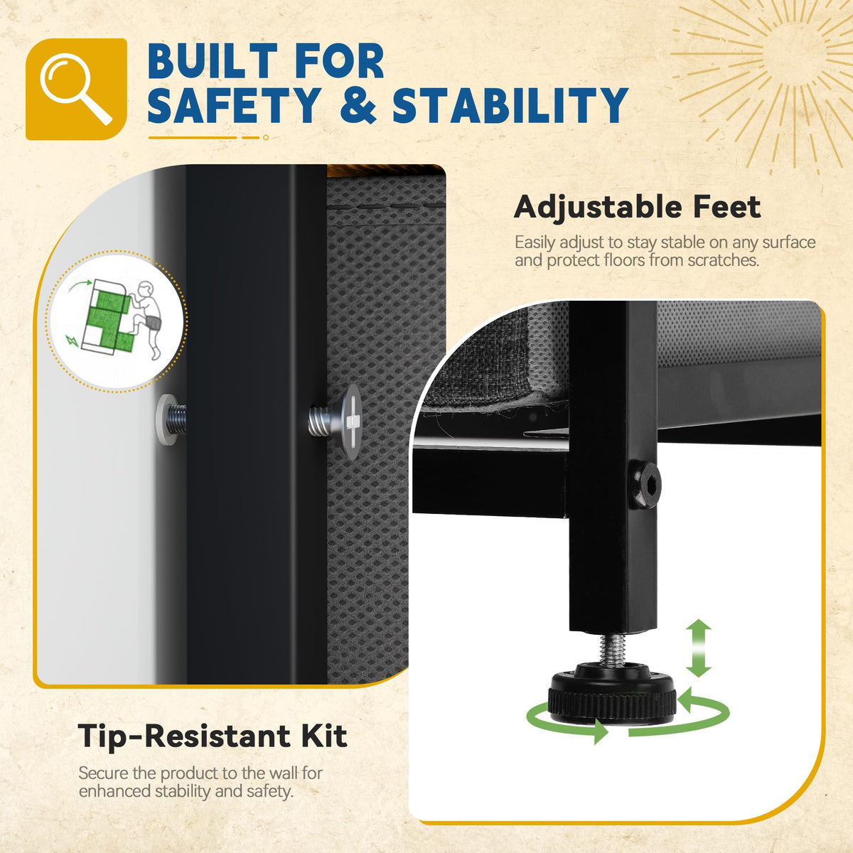DWVO 4-Drawers Dresser simple assembly with tip-resistant wall anchoring.
