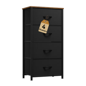 DWVO dresser with four drawers in grey fabric, ideal for organized bedroom storage