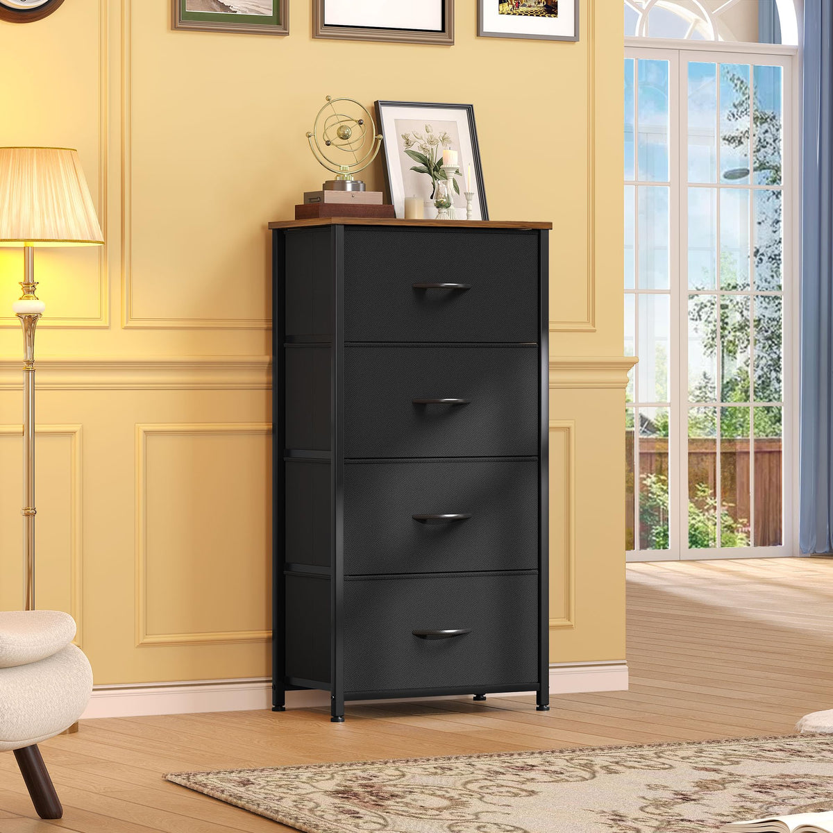 DWVO dresser top with wooden finish and metal frame blends with any room