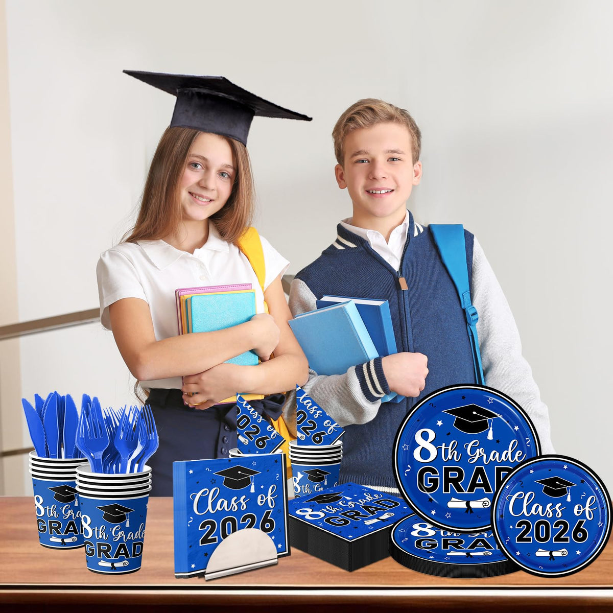 Dydamud blue and black plates and napkins set for classroom or home parties