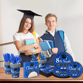 Dydamud blue and black plates and napkins set for classroom or home parties