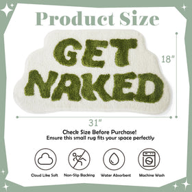 DyeFury Get Naked bath mat displays cheeky text for a lighthearted bathroom vibe.