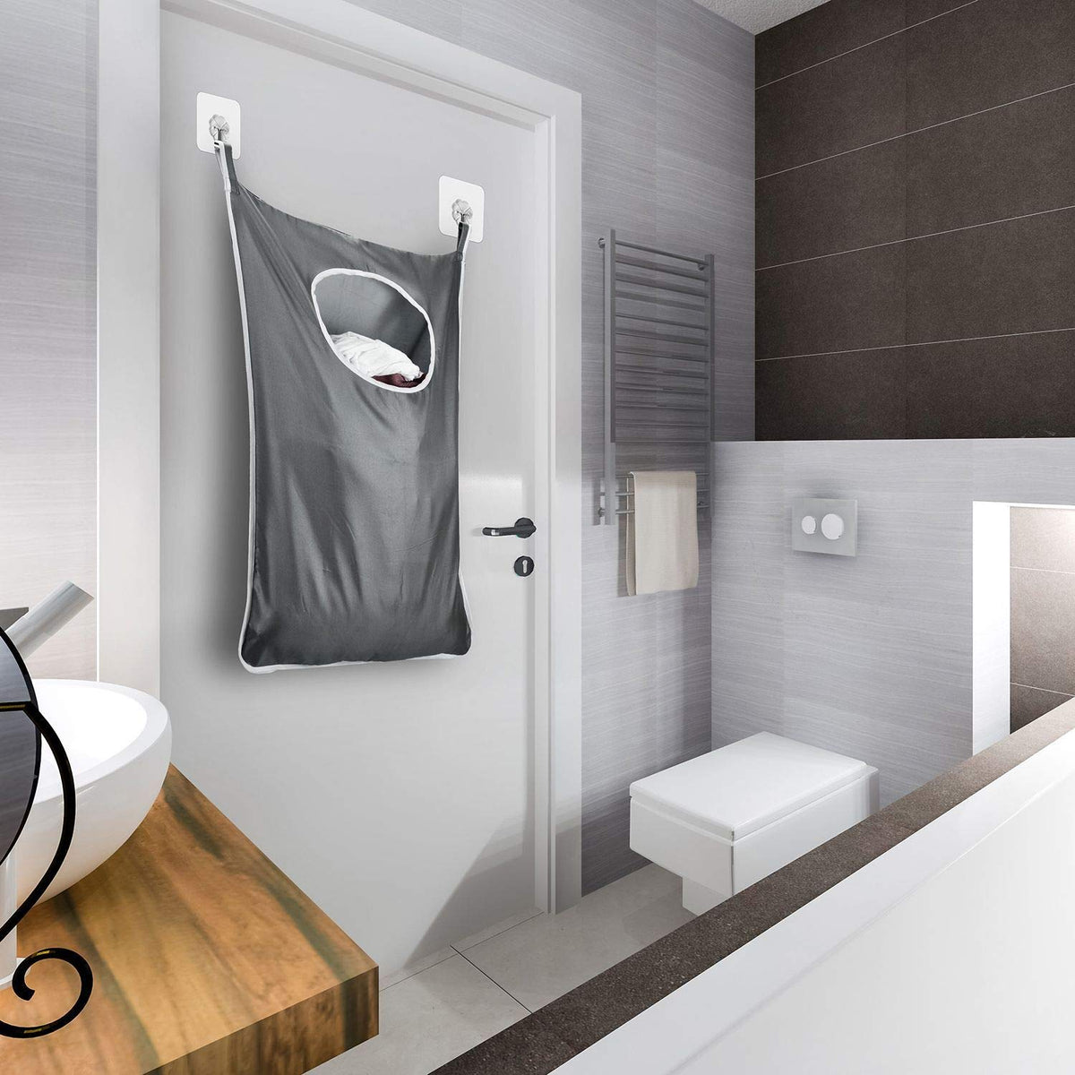 DYhair777 space-saving door-hamper design frees floor space in small rooms