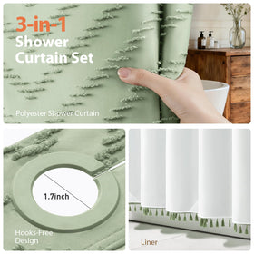 Dynamene 3-in-1 shower set includes curtain and liner for simple setup