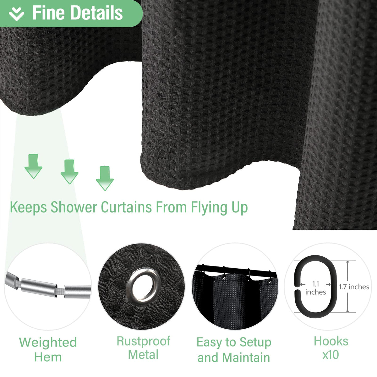 Dynamene 60x72 black three-proof finish delivers water, oil, and stain resistance.