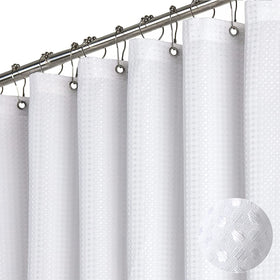 Dynamene 60x72 white waffle shower curtain with weighted hem for privacy