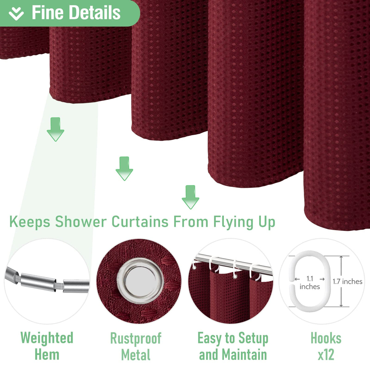 Dynamene Burgundy includes 12 rust-resistant grommets for easy setup.