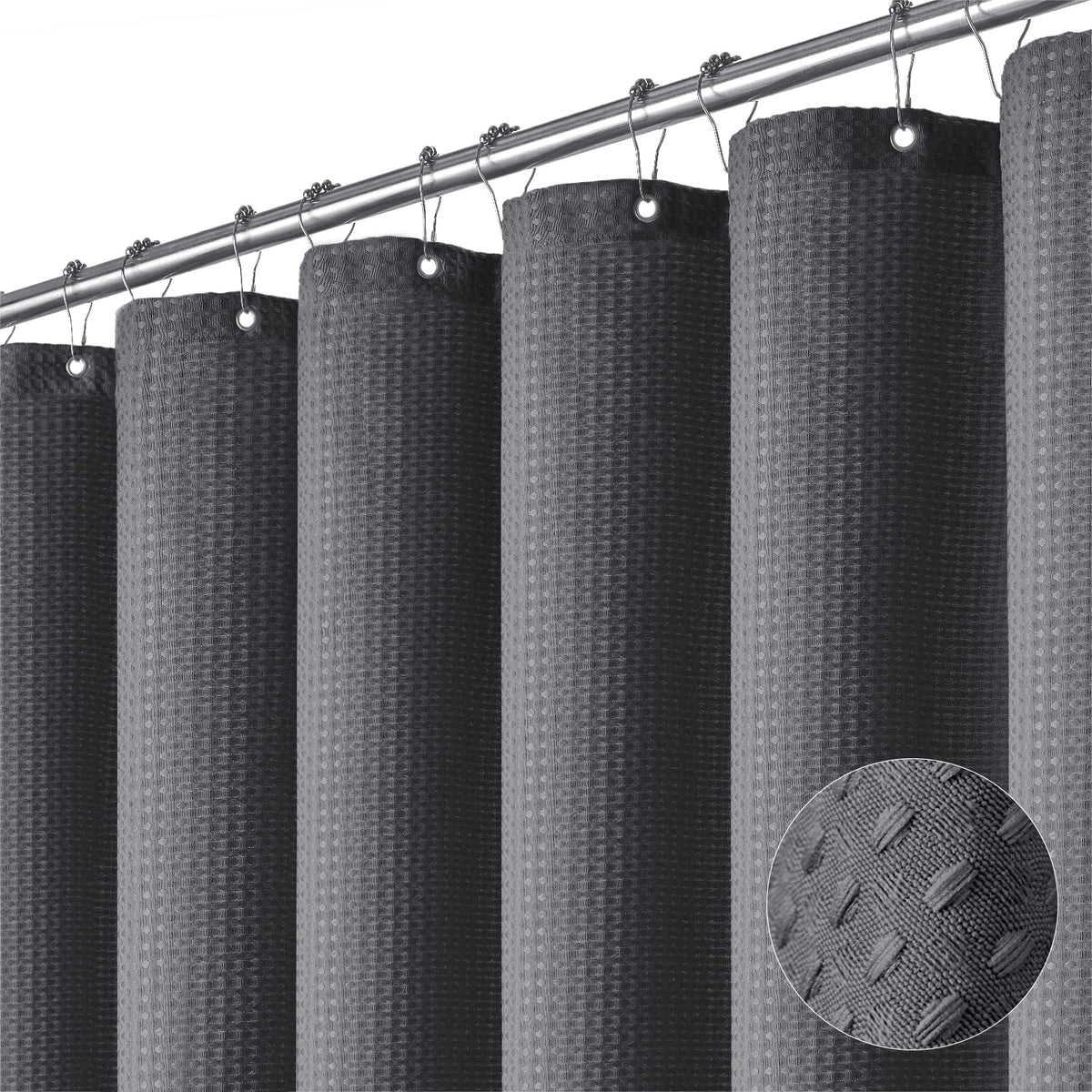 Dynamene Charcoal Grey waffle curtain close-up shows durable fabric and texture.