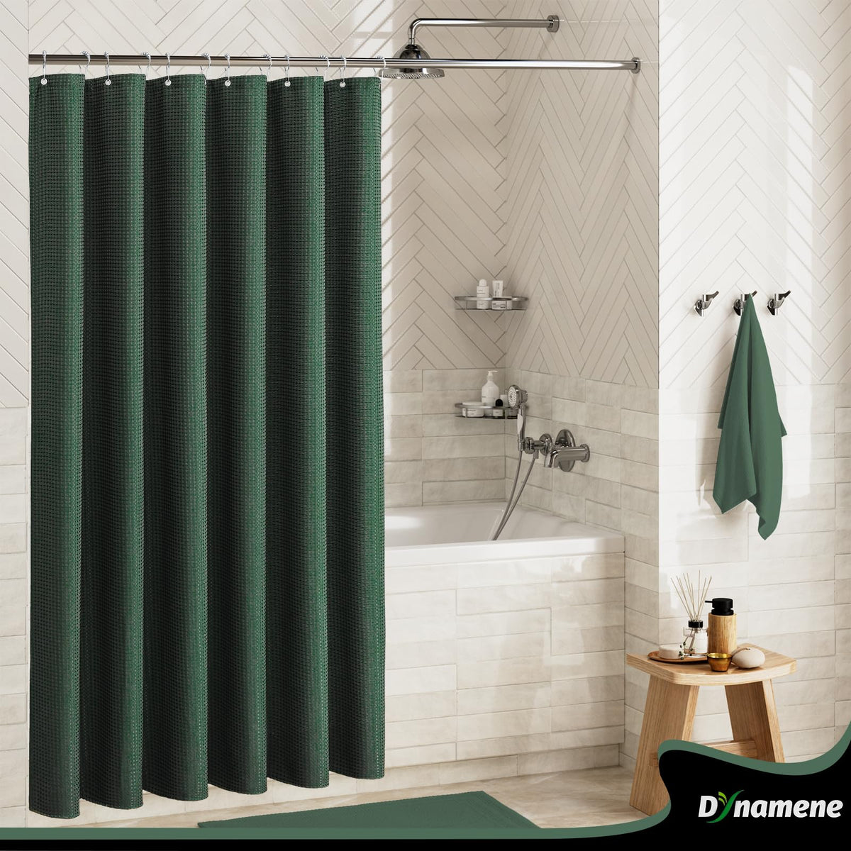 Durable Dynamene fabric in heavy-duty polyester for busy bathrooms.