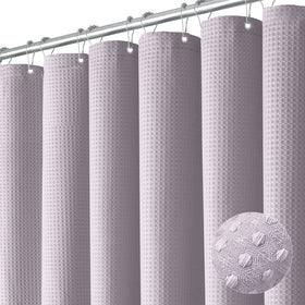 Dynamene Lavender waffle shower curtain full view, bathroom upgrade.