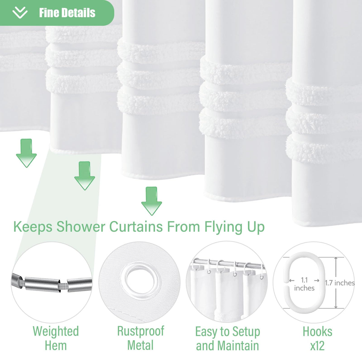 Dynamene rust-resistant grommets prevent corrosion while keeping the curtain neat