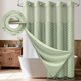 Dynamene Sage Green hook-free curtain hanging smoothly for stylish bathroom look