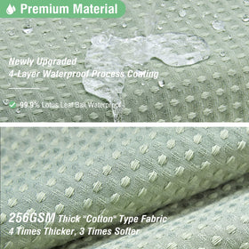 Dynamene sage green waffle curtain complements any bathroom décor with elegant texture.