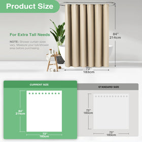 Dynamene shower curtain includes 12 plastic hooks for quick setup.