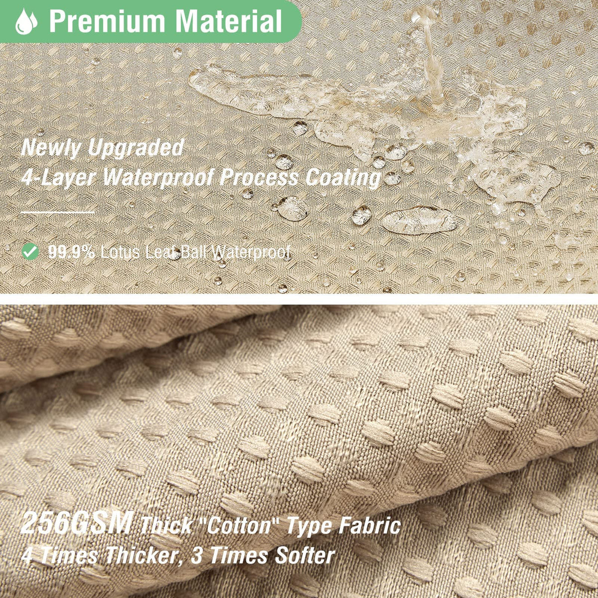 Dynamene lotus-leaf water-repellent finish helps shed moisture for a clean look
