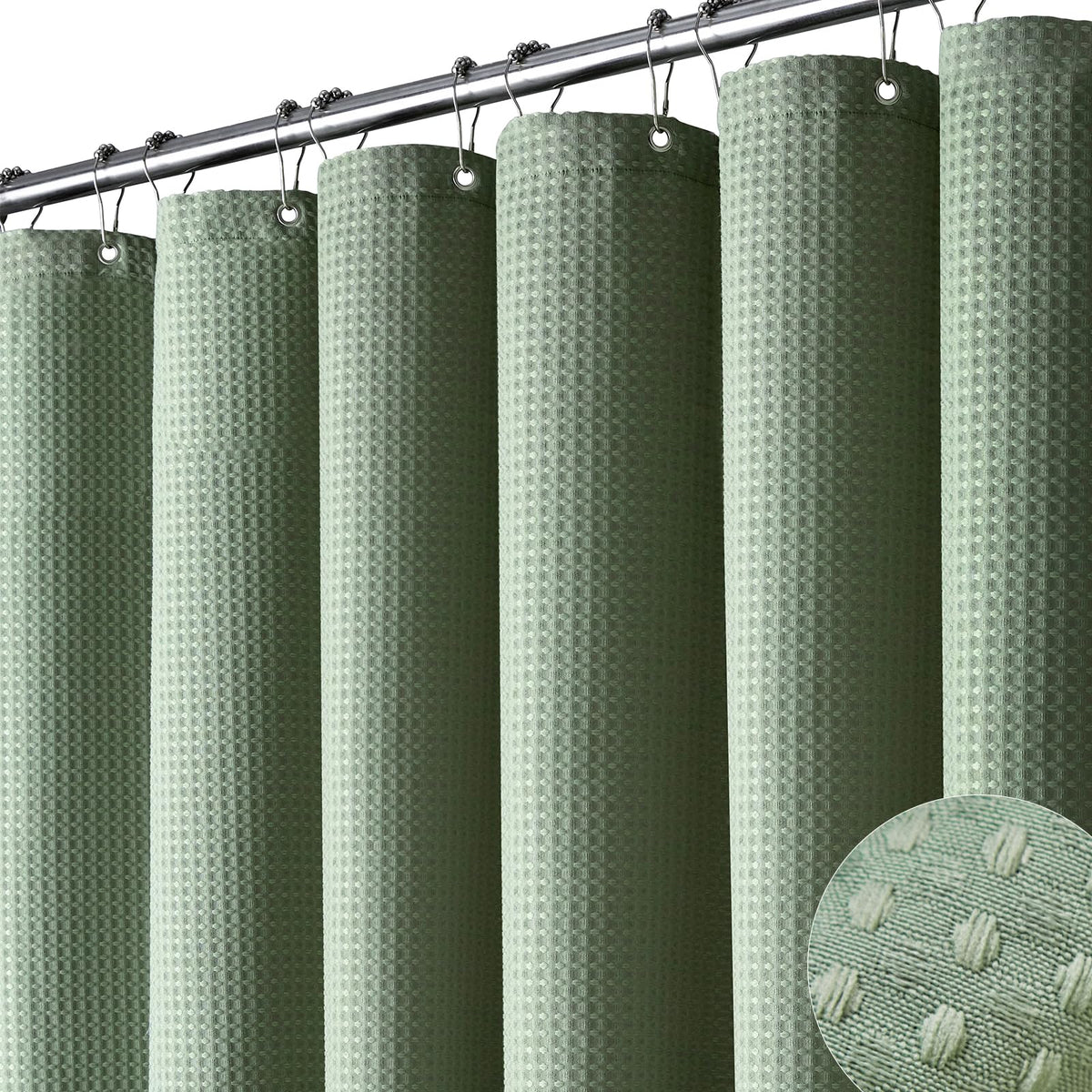 Dynamene shower curtain with waffle texture for elegant privacy in bath.