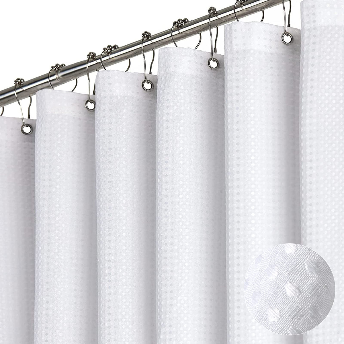 Dynamene Stall Fabric Shower Curtain close-up of waffle weave adding luxury texture and privacy