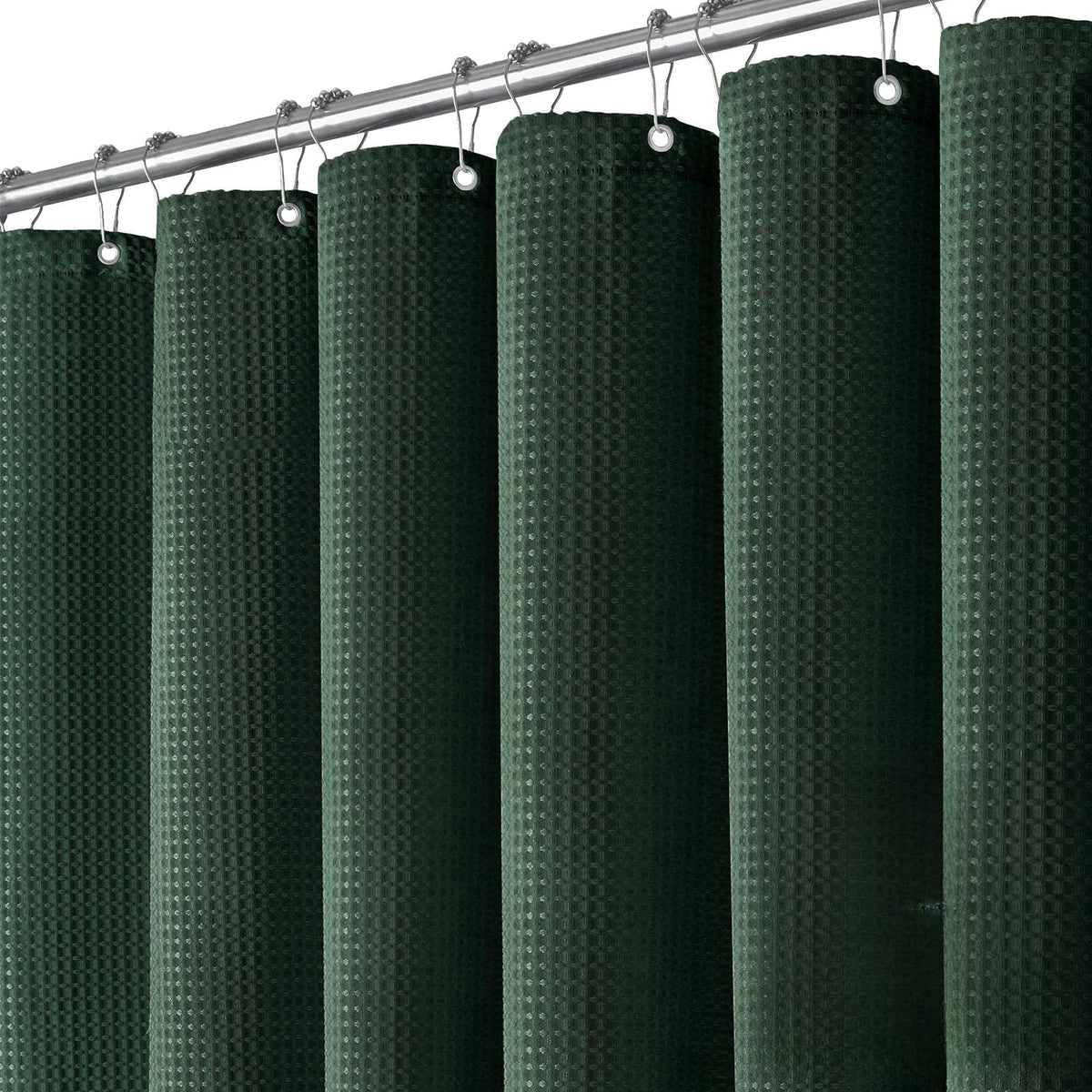 Dynamene waffle curtain in dark green for 72x84 bath adds privacy and style.