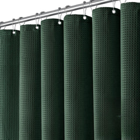 Dynamene waffle curtain in dark green for 72x84 bath adds privacy and style.