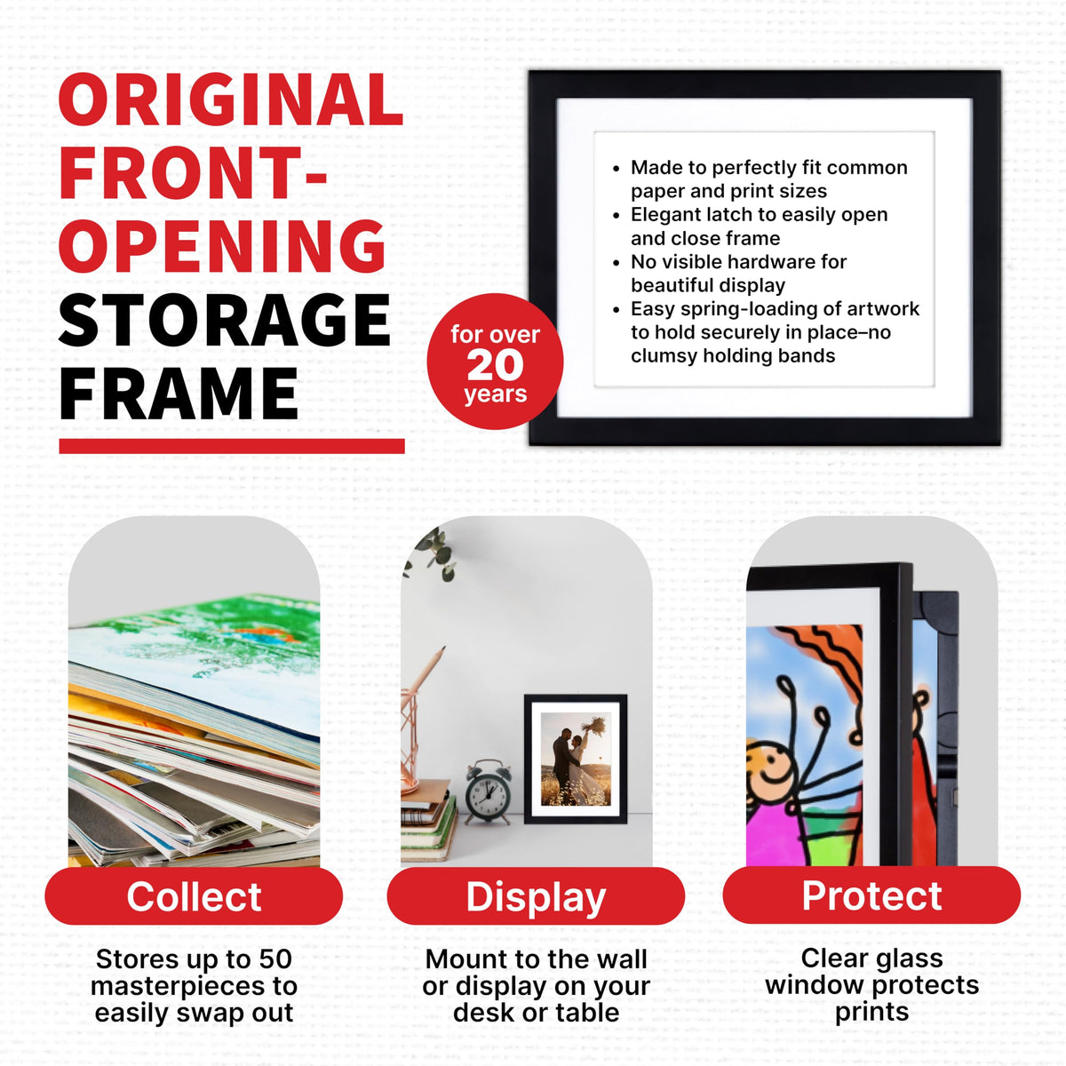 Dynamic Frames Li’l Davinci in cherry, white, natural wood, or black to suit décor