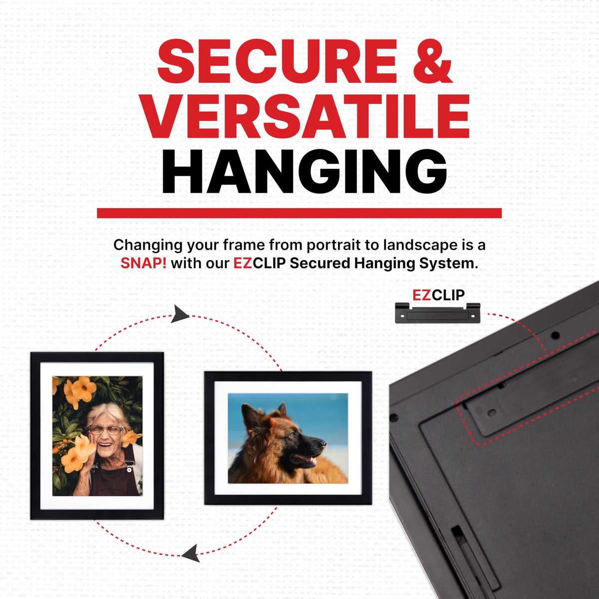 Dynamic Frames Li’l Davinci can be wall-mounted, EZ Clip, or table display