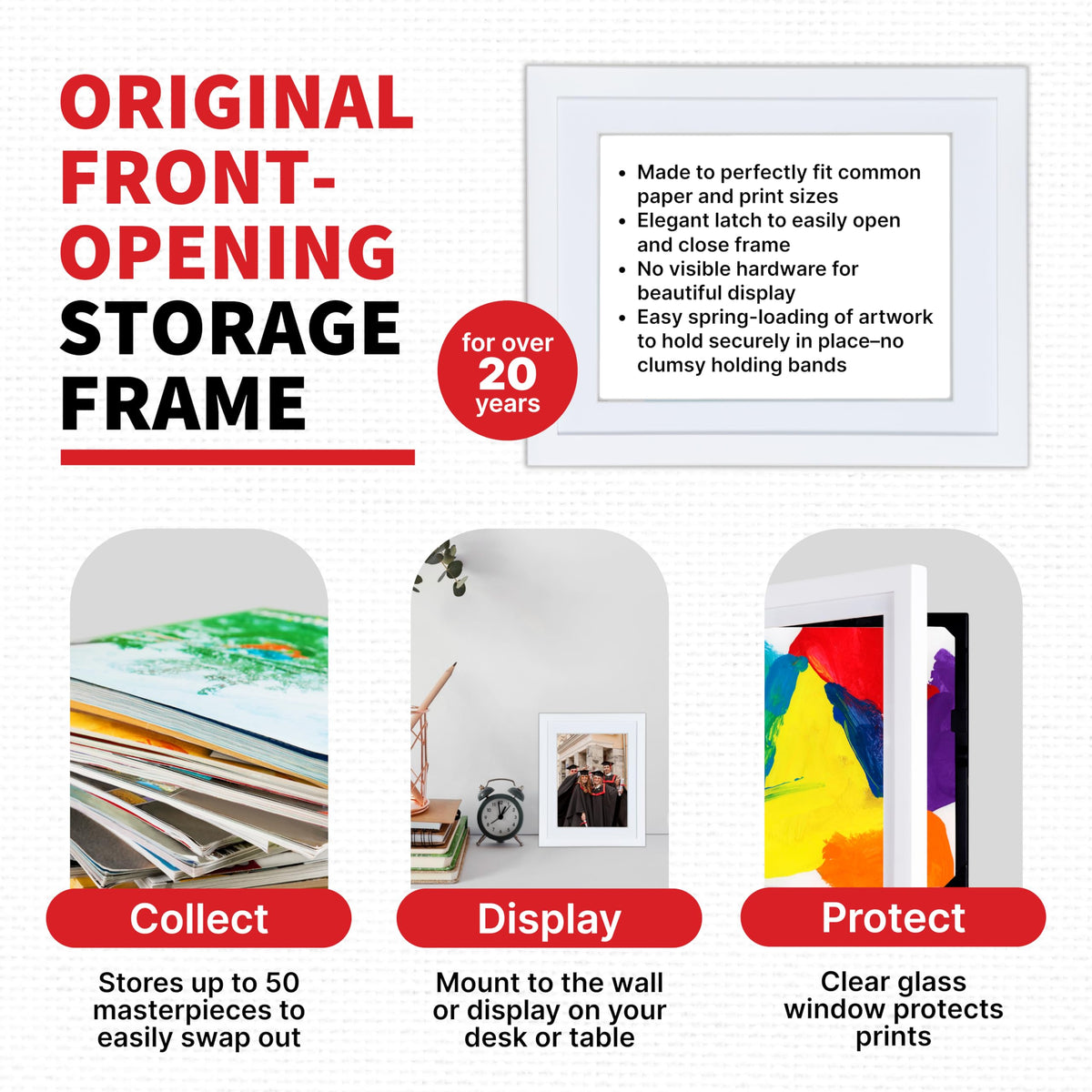 Dynamic Frames Li’l Davinci interior stores up to 50 pieces.