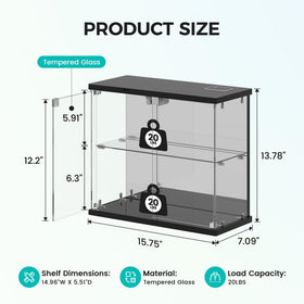 Dystler lighted-glass-display-side-view highlights compact two-tier setup.