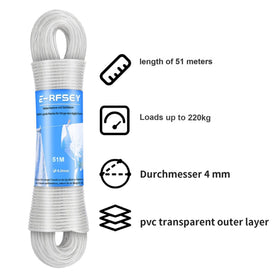 E-RFSEY 4mm diameter steel-core line shows exceptional strength.