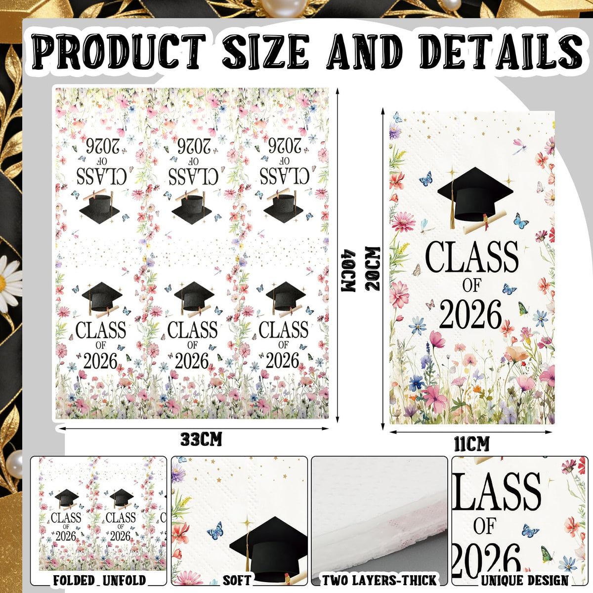 Eaasty floral napkins showcase watercolor blooms, adding a refined touch to your graduation celebration.