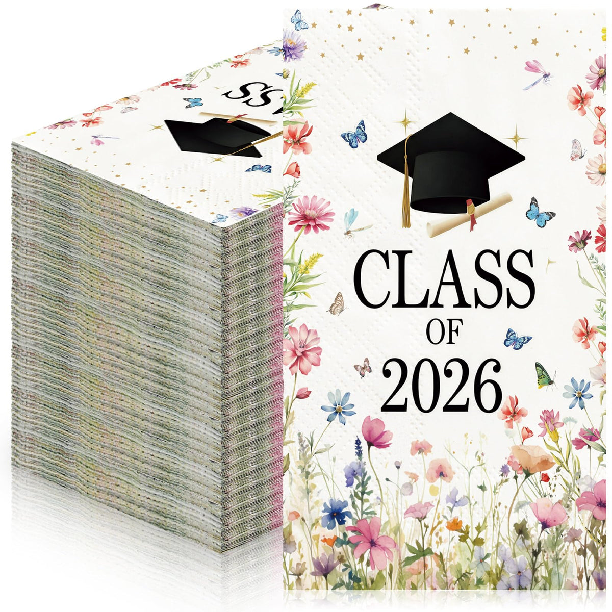 Eaasty wildflower graduation napkins with butterfly motif, ideal for elevating party tables.