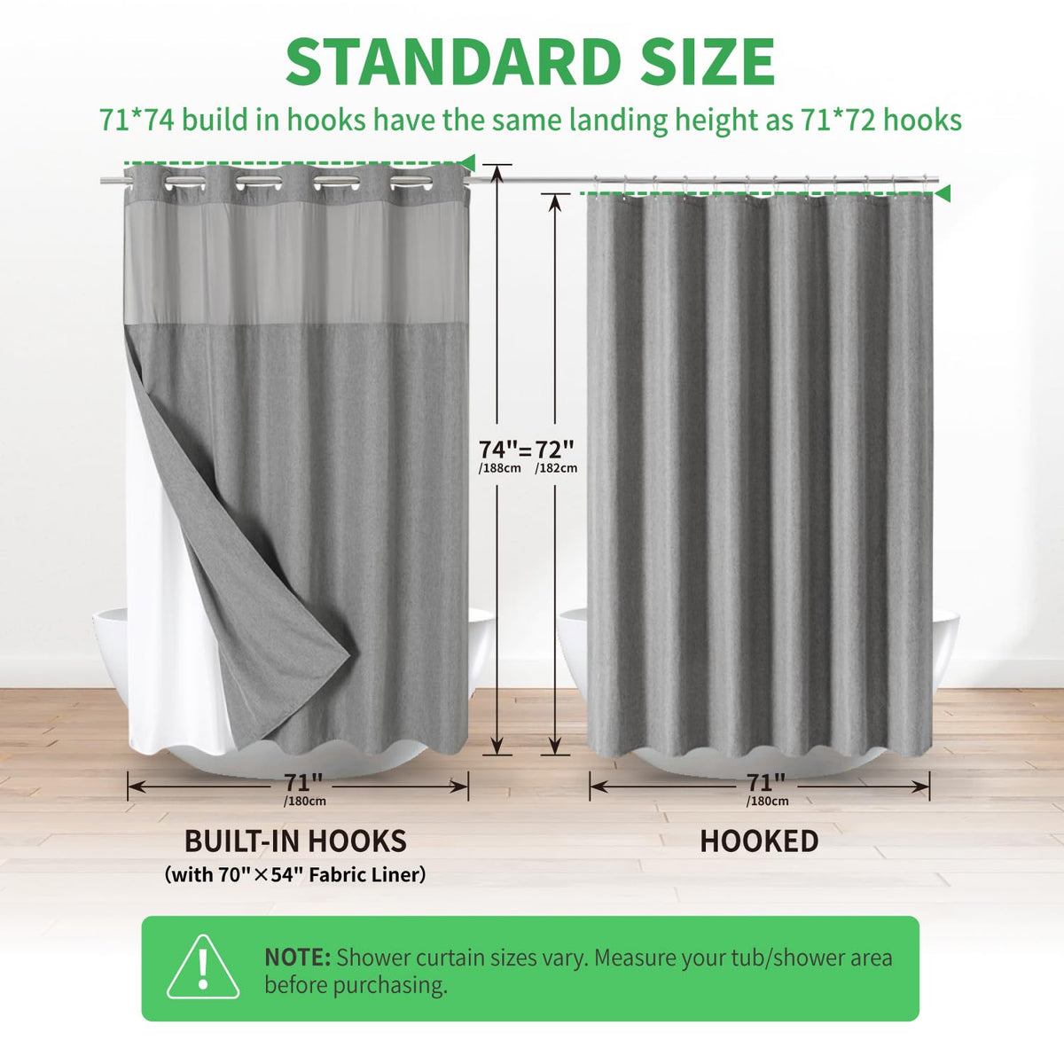 Eachope 71x74 inch curtain fits most standard showers