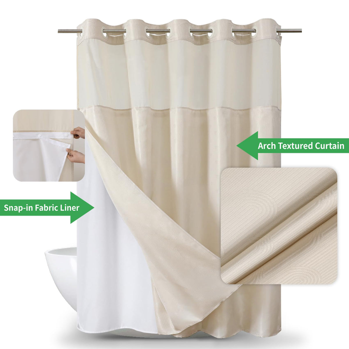 Eachope boho arch textured fabric adds soft, decorative flair to any bathroom.
