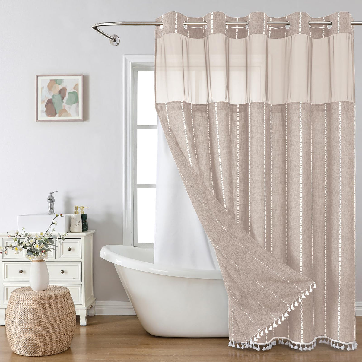eachope boho farmhouse curtain linen-textured surface for durable bathroom decor.