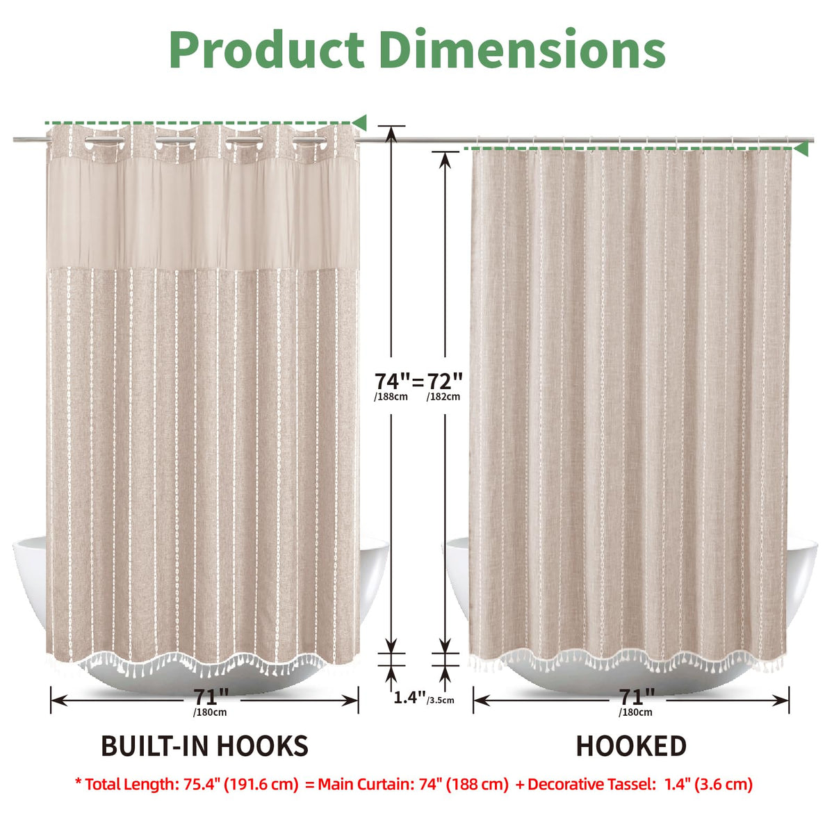 eachope boho farmhouse package includes curtain and snap-in liner.