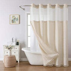Eachope boho farmhouse shower curtain cream beige for a cozy bathroom vibe