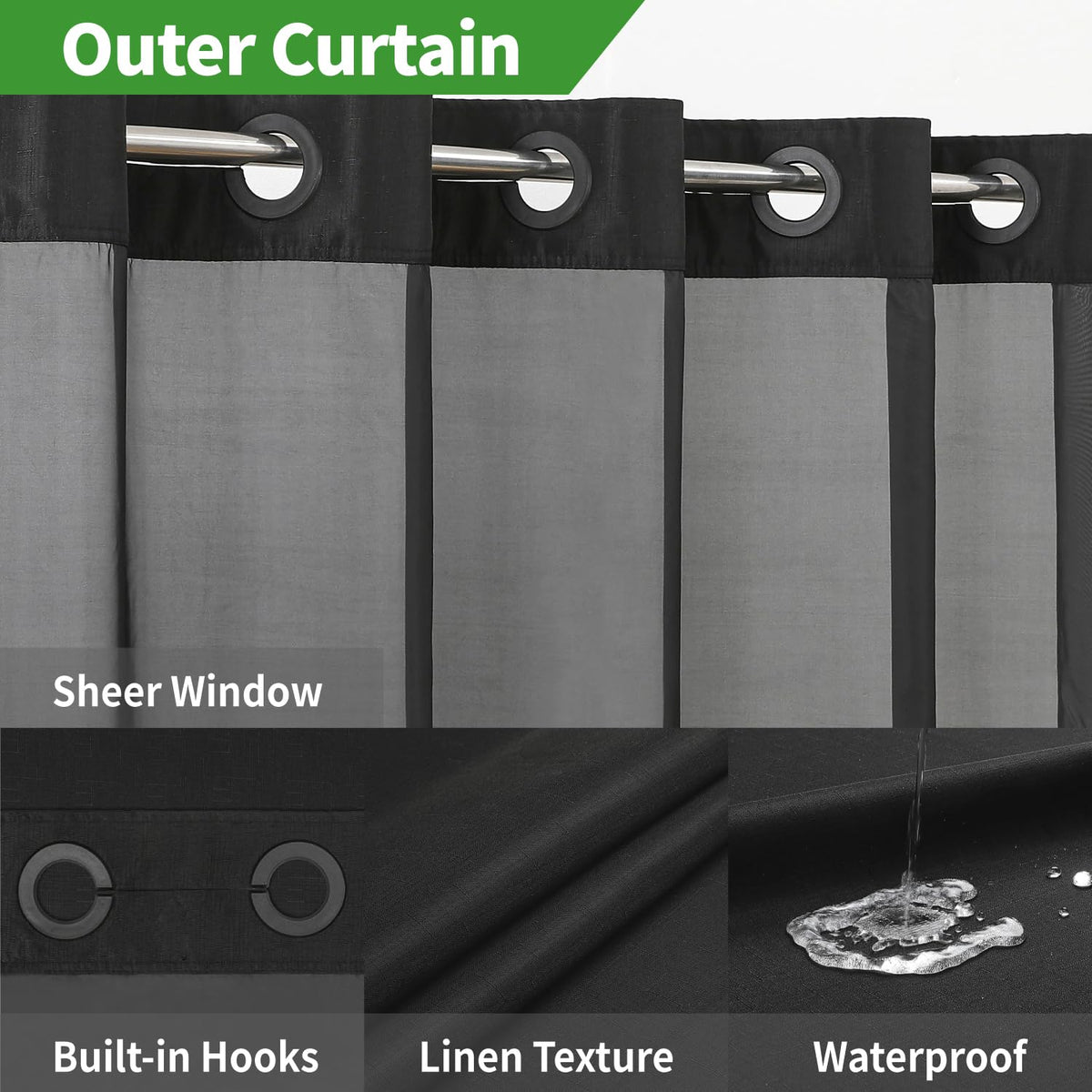 Eachope hotel-quality curtain features a mesh top window for light and privacy.