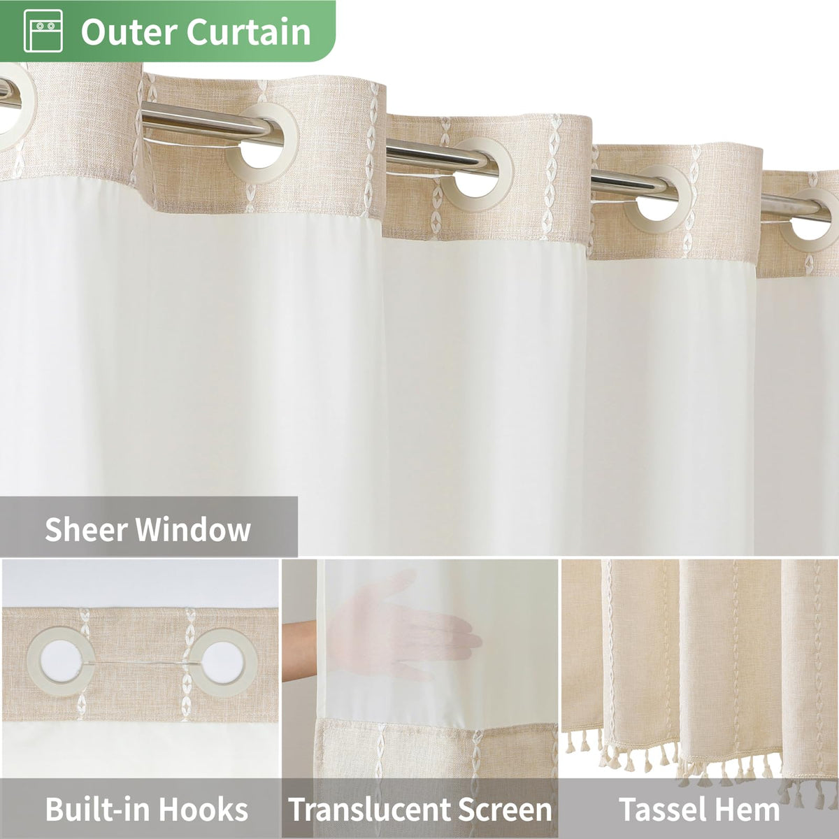 Hotel-quality top window lets light in while preserving privacy
