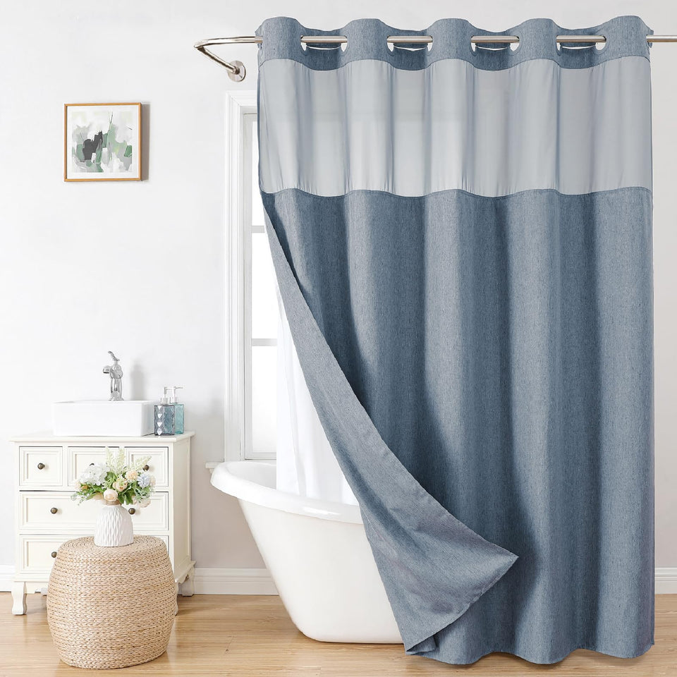eachope linen textured shower curtain in blue-grey complements any bathroom decor