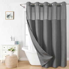 Eachope linen-textured shower curtain in charcoal grey adds a luxurious bathroom look.