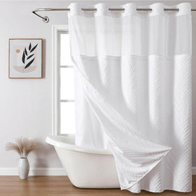 eachope no-hook shower curtain with white herringbone texture and privacy