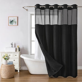 Eachope linen-textured shower curtain with no hooks enables quick, hassle-free hanging.