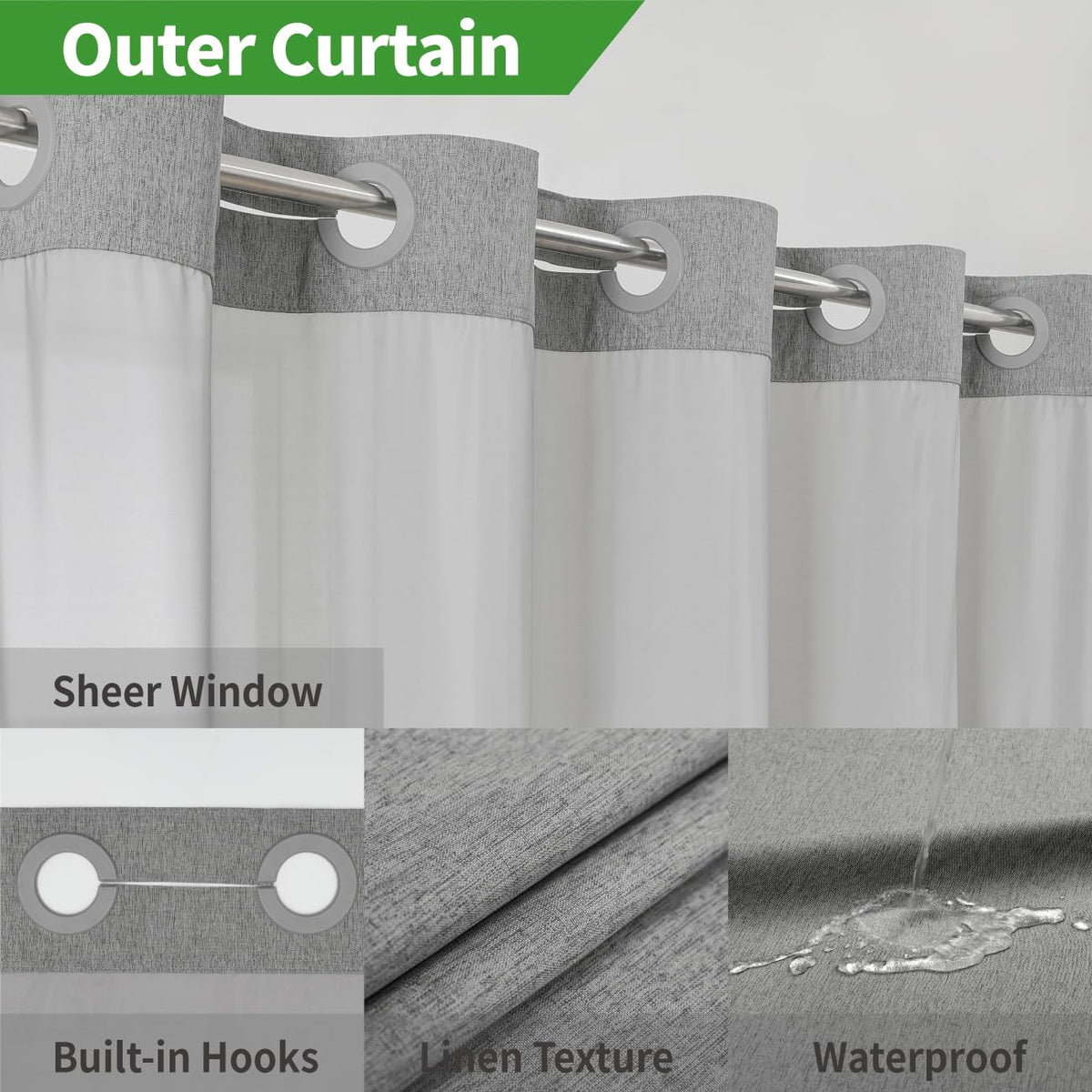 Eachope ringless curtain enables quick hanging without removing the rod