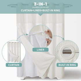 Eachope ringless shower curtain offers easy hanging and quick setup.