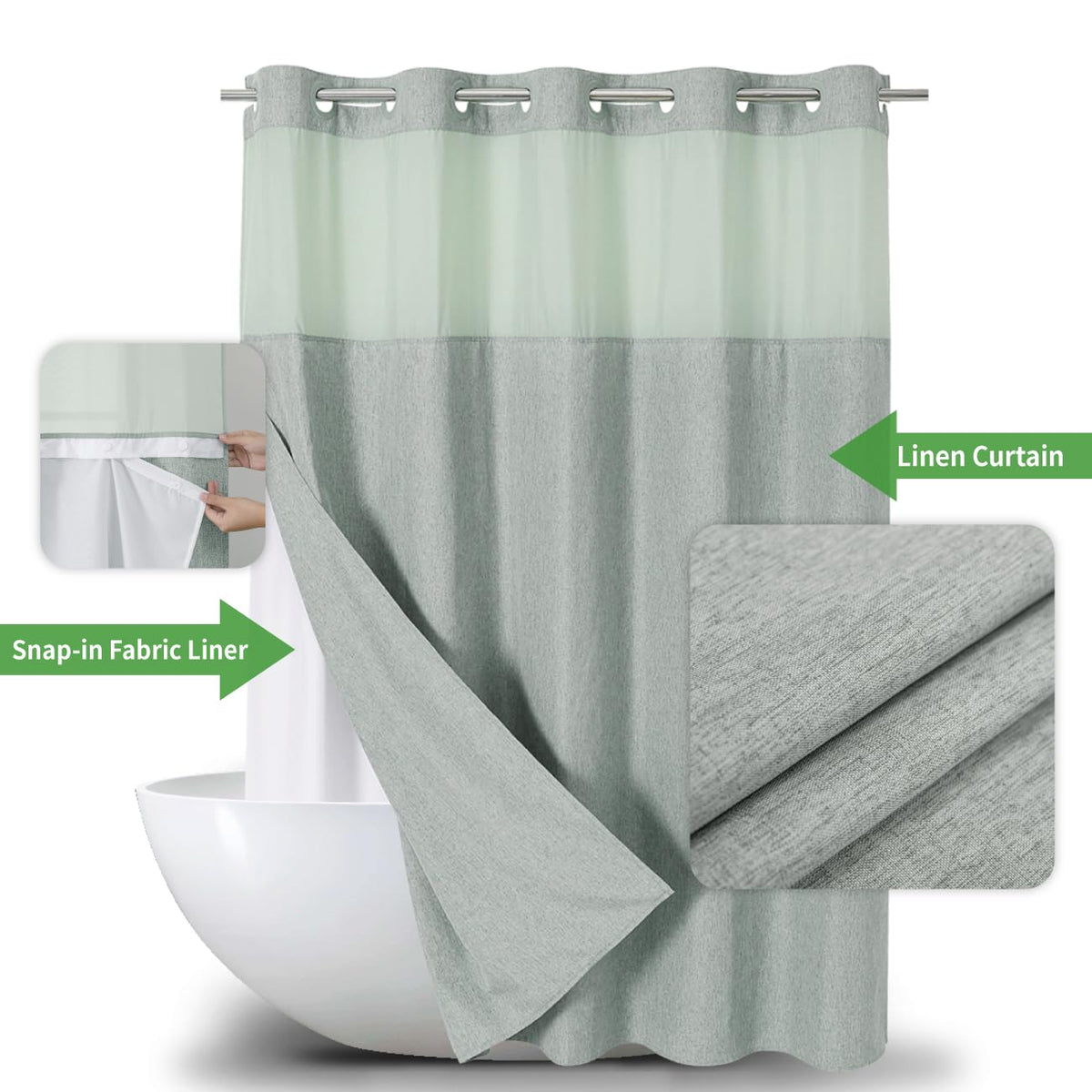 Eachope snap-in liner detaches for easy cleaning and quick replacement.