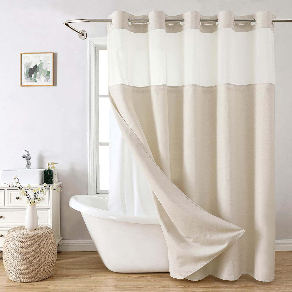 eachope snap-on liner detachable shower curtain for easy cleaning and maintenance